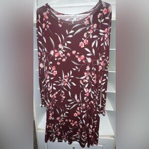 Popyoung - Burgundy Floral Dress Women’s long sleeve Medium NWT